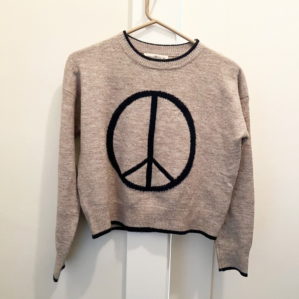 Natural Life‎ Peace Sign Sweater XS Navy Blue Gray